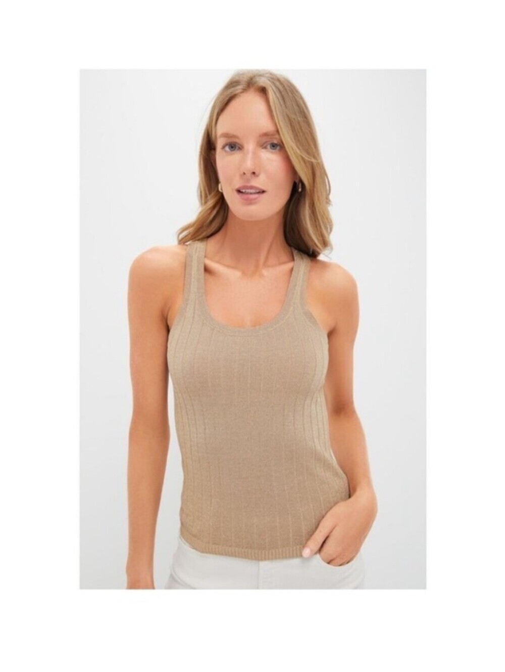 Tuckernuck Ari Gold Metallic Knit Scoop Neck Tank Top Glam Luxe Shimmer M Nwot